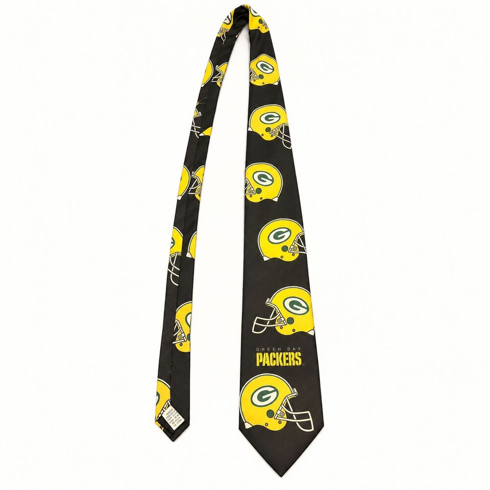 Green Bay Packers WaltWear Helmet Necktie Black 100% Polyester Made USA